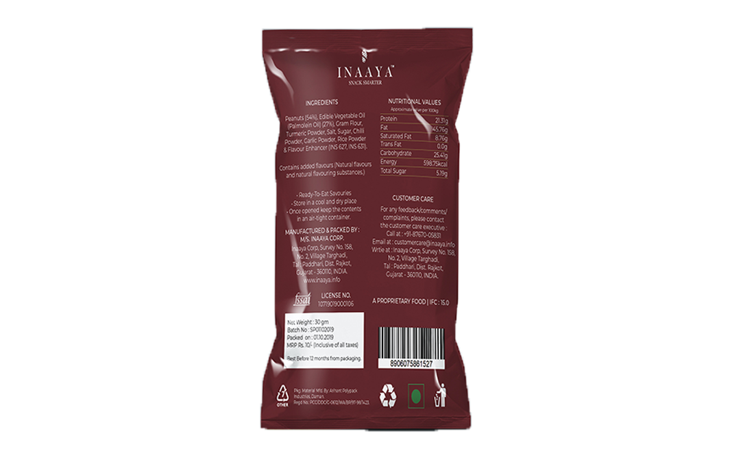 Inaaya Sriracha Peanuts    Pack  30 grams